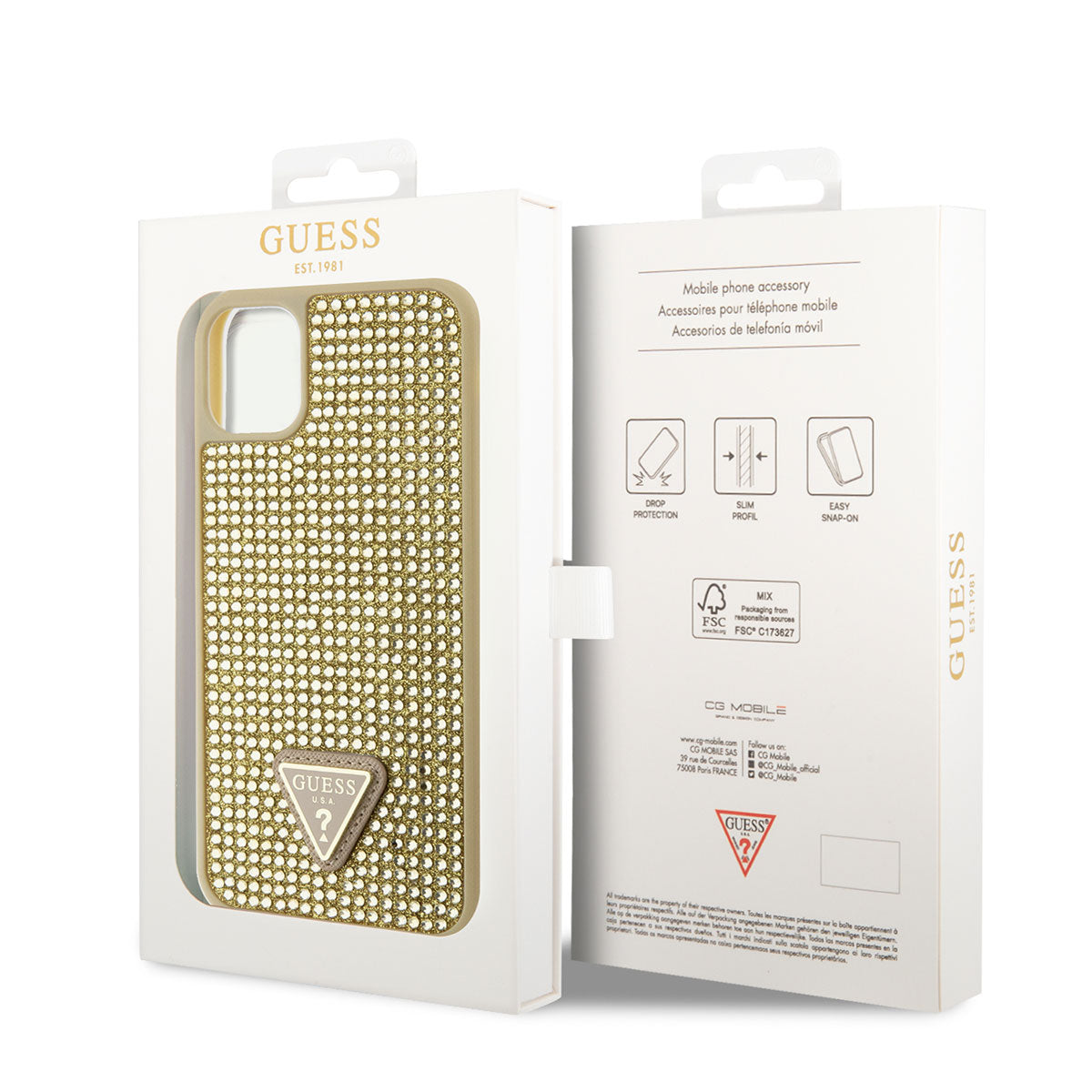 iPhone 11 Kılıf Guess Orijinal Lisanslı Taşlı Arka Yüzey Üçgen Logolu Kılıf