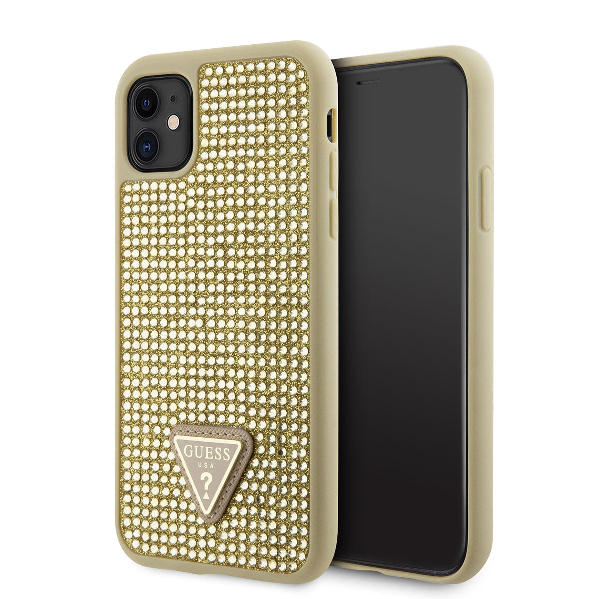 iPhone 11 Kılıf Guess Orijinal Lisanslı Taşlı Arka Yüzey Üçgen Logolu Kılıf