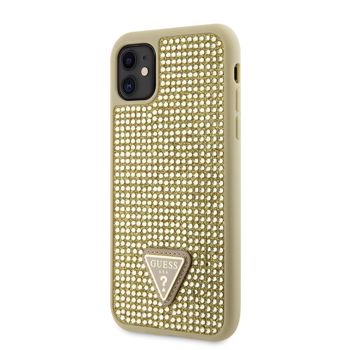 iPhone 11 Kılıf Guess Orijinal Lisanslı Taşlı Arka Yüzey Üçgen Logolu Kılıf