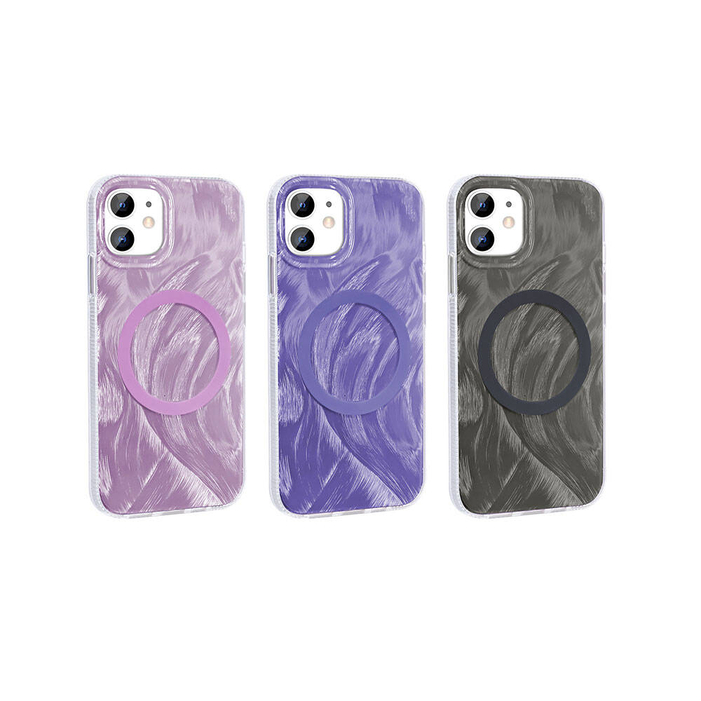 iPhone 11 Kılıf M-safe Şarj Özellikli Fırça Boya Desenli Zore Palet Kılıf