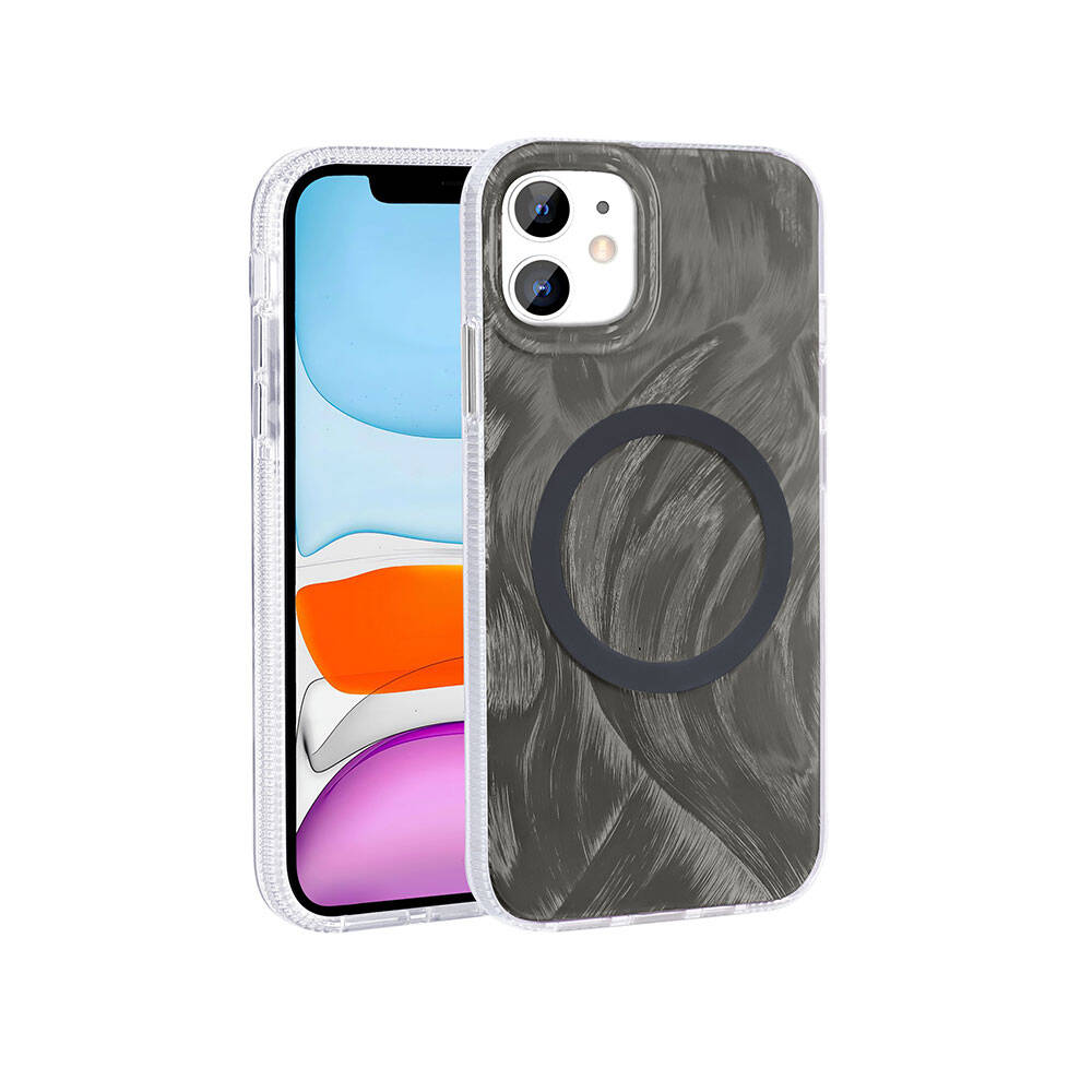 iPhone 11 Kılıf M-safe Şarj Özellikli Fırça Boya Desenli Zore Palet Kılıf