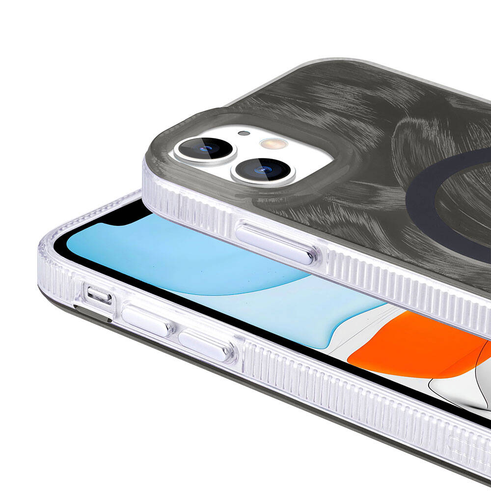 iPhone 11 Kılıf M-safe Şarj Özellikli Fırça Boya Desenli Zore Palet Kılıf