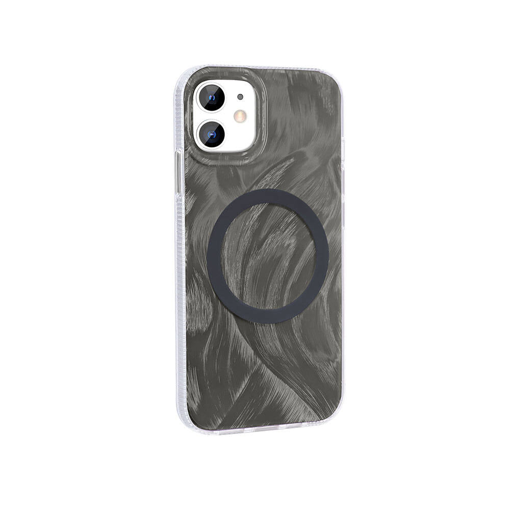 iPhone 11 Kılıf M-safe Şarj Özellikli Fırça Boya Desenli Zore Palet Kılıf