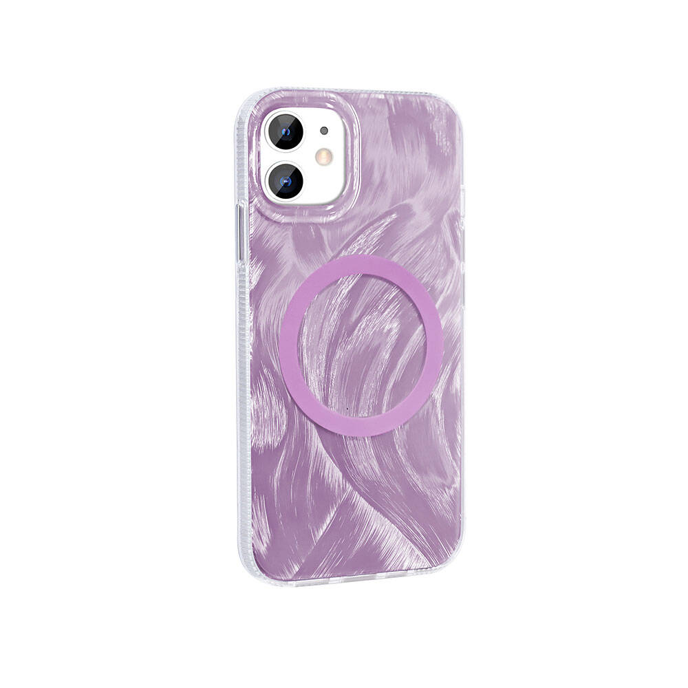 iPhone 11 Kılıf M-safe Şarj Özellikli Fırça Boya Desenli Zore Palet Kılıf