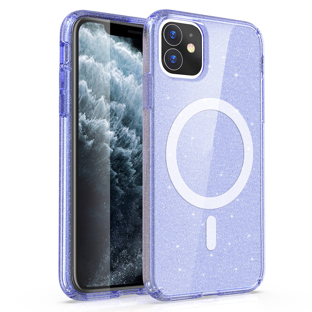 iPhone 11 Kılıf M-safe Şarj Özellikli Parlayan Simli Saydam Renkli Zore Allstar Kılıf