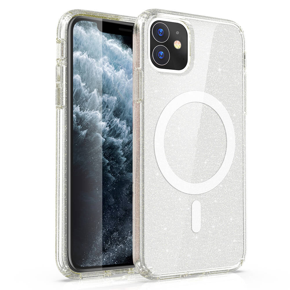 iPhone 11 Kılıf M-safe Şarj Özellikli Parlayan Simli Saydam Renkli Zore Allstar Kılıf