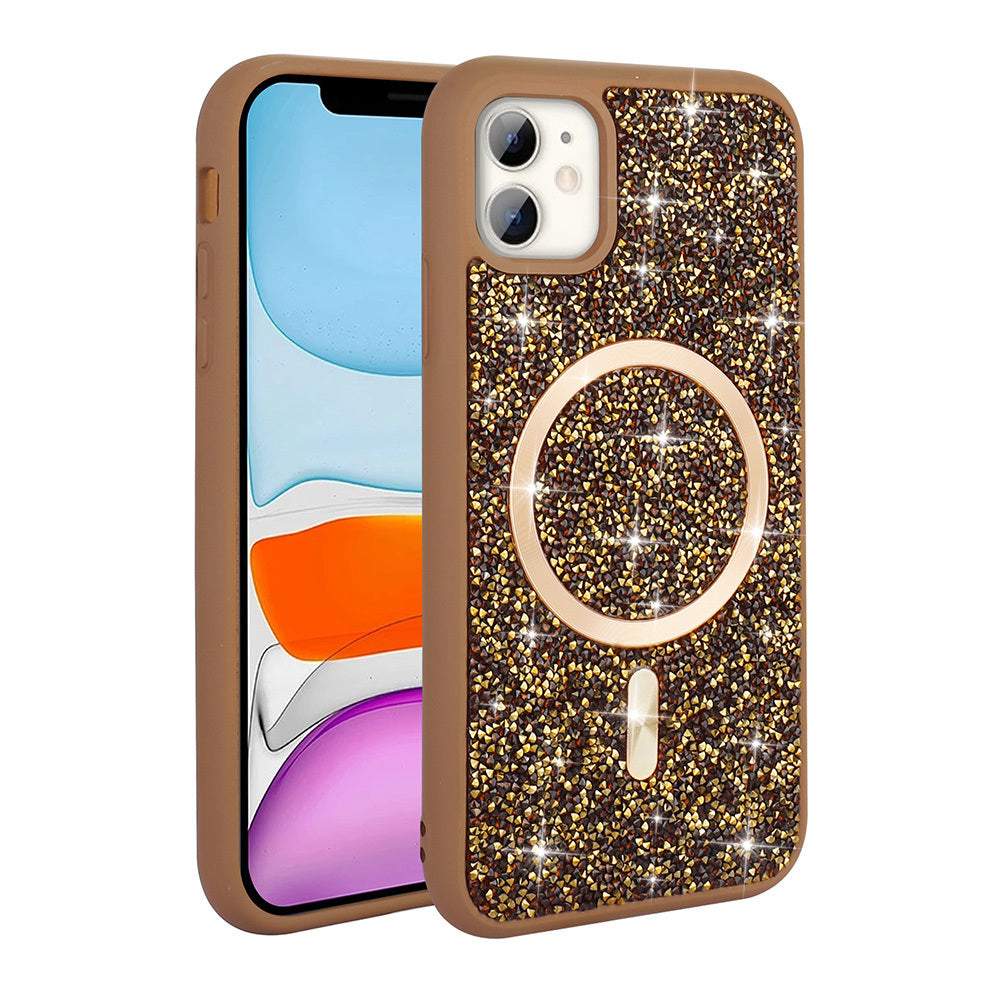 iPhone 11 Kılıf Pırlanta Tasarımlı M-safe Şarj Özellikli Zore Mozaik Silikon Kılıf