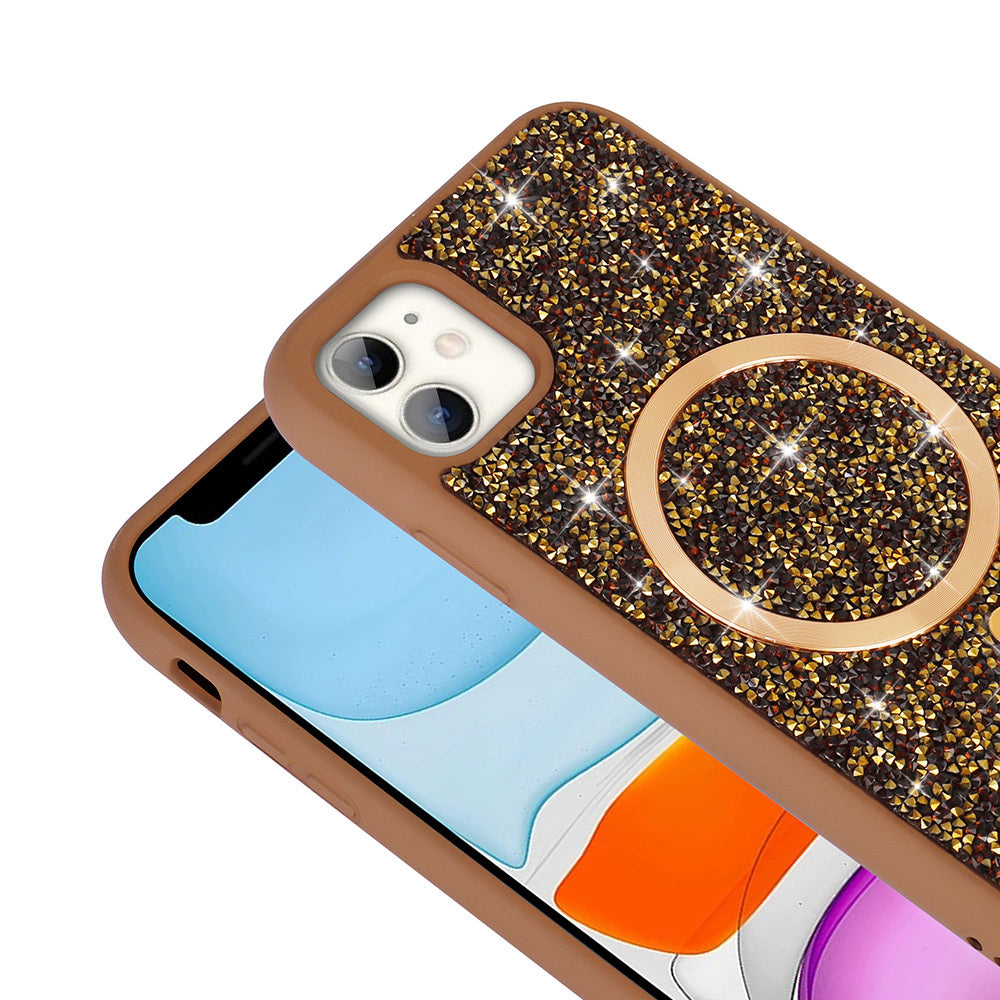 iPhone 11 Kılıf Pırlanta Tasarımlı M-safe Şarj Özellikli Zore Mozaik Silikon Kılıf