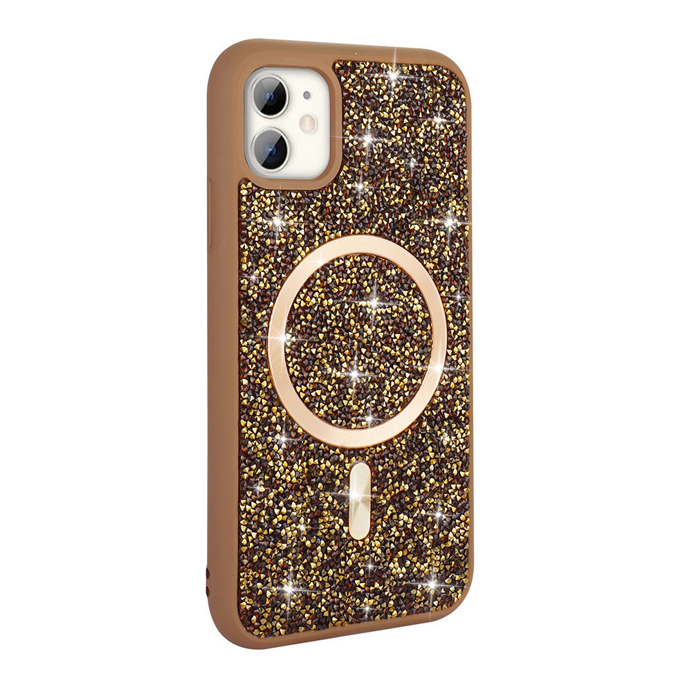 iPhone 11 Kılıf Pırlanta Tasarımlı M-safe Şarj Özellikli Zore Mozaik Silikon Kılıf