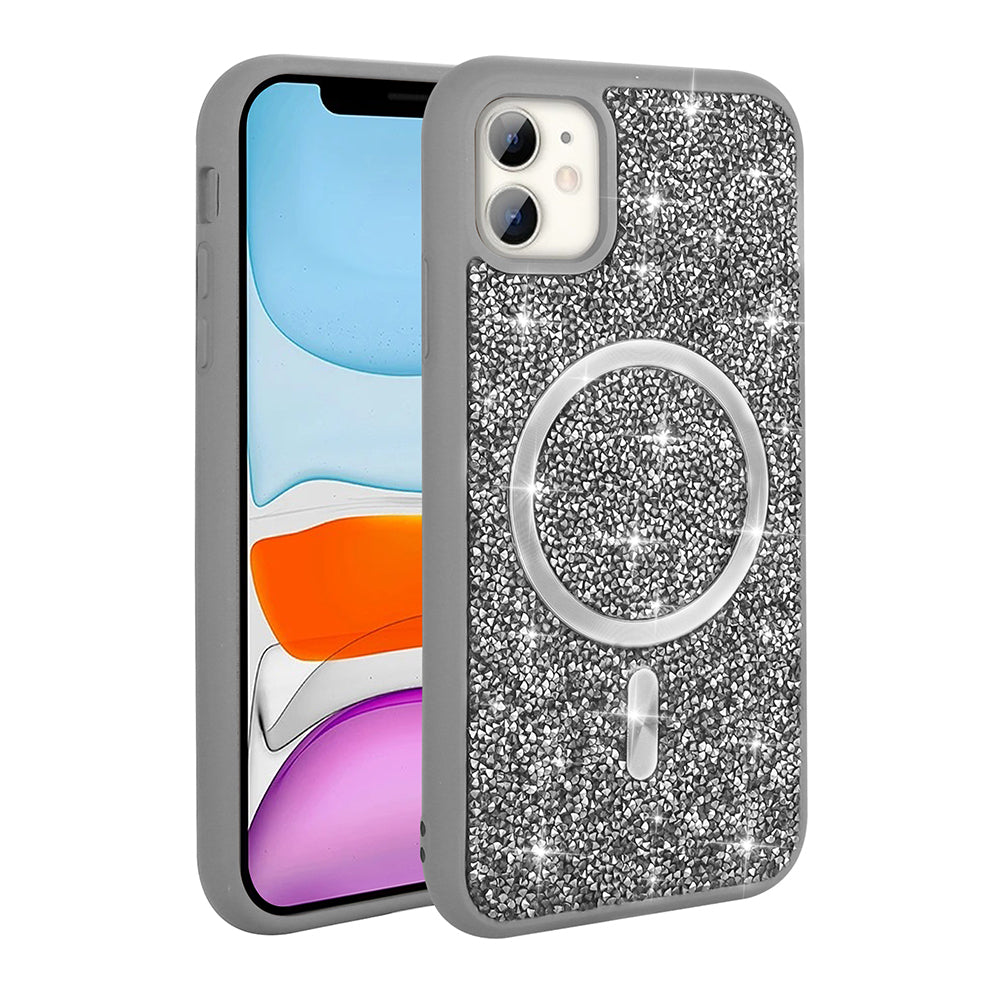 iPhone 11 Kılıf Pırlanta Tasarımlı M-safe Şarj Özellikli Zore Mozaik Silikon Kılıf