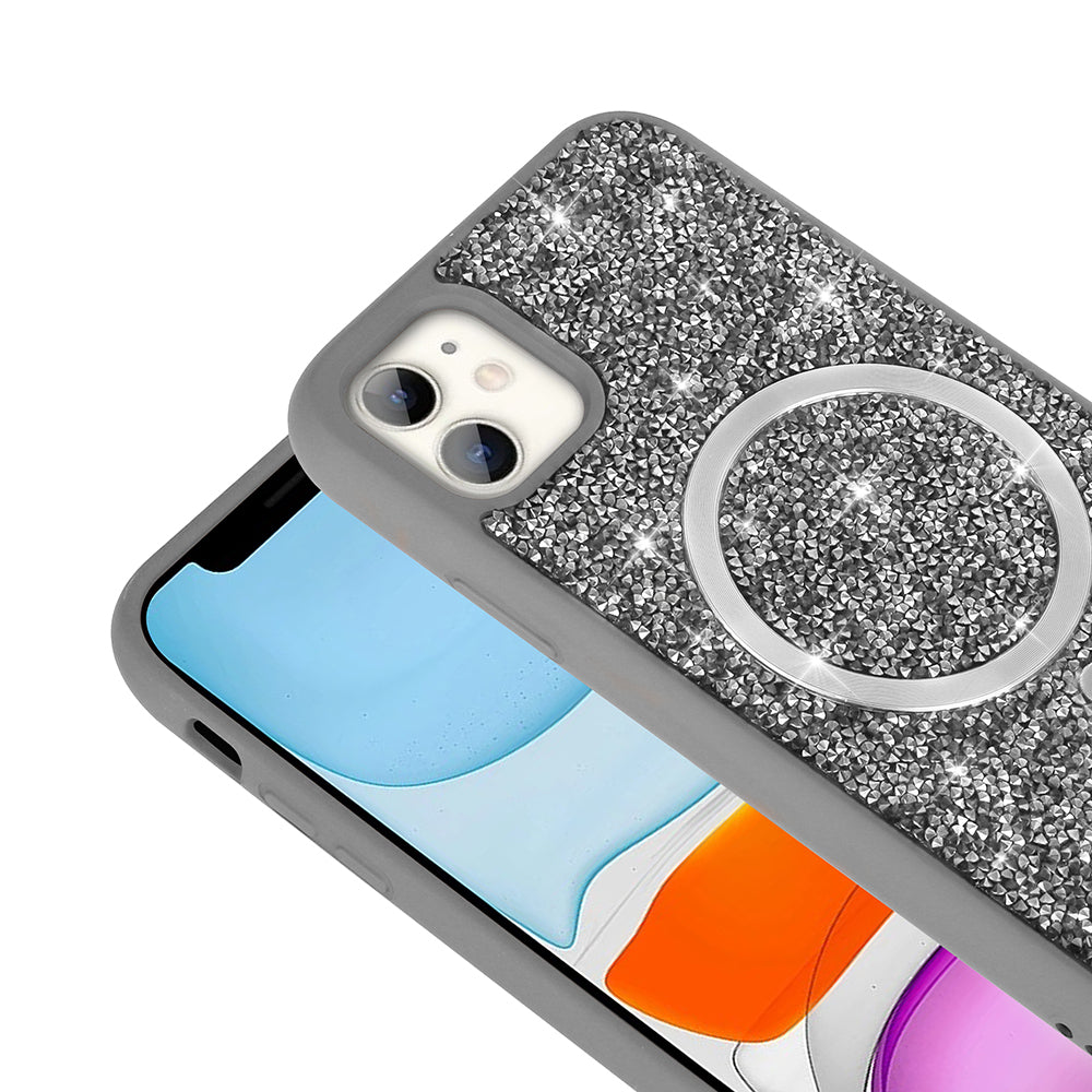 iPhone 11 Kılıf Pırlanta Tasarımlı M-safe Şarj Özellikli Zore Mozaik Silikon Kılıf