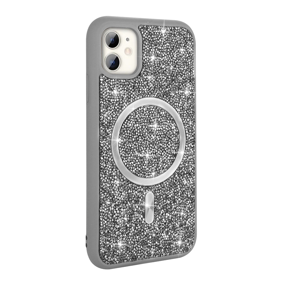 iPhone 11 Kılıf Pırlanta Tasarımlı M-safe Şarj Özellikli Zore Mozaik Silikon Kılıf