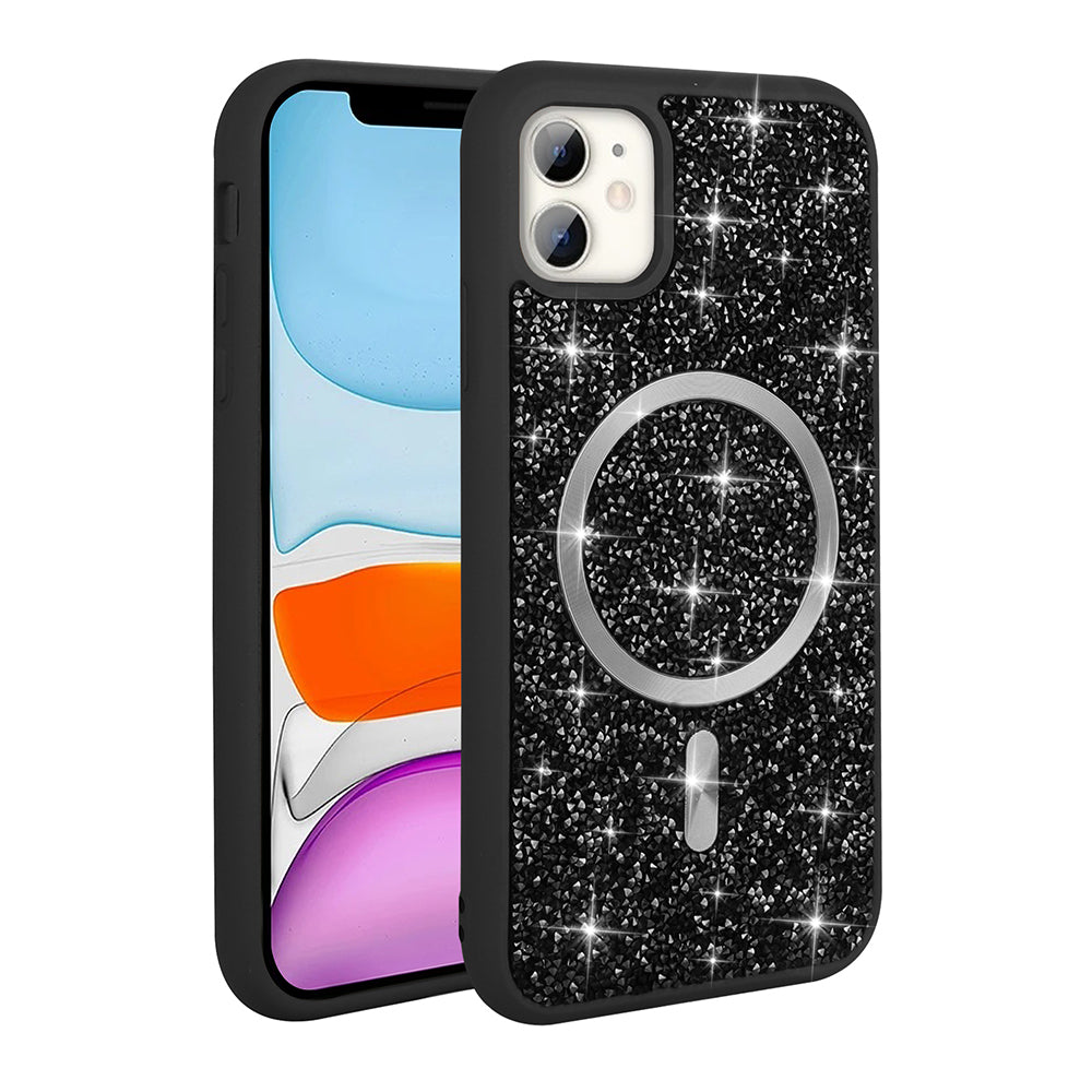 iPhone 11 Kılıf Pırlanta Tasarımlı M-safe Şarj Özellikli Zore Mozaik Silikon Kılıf