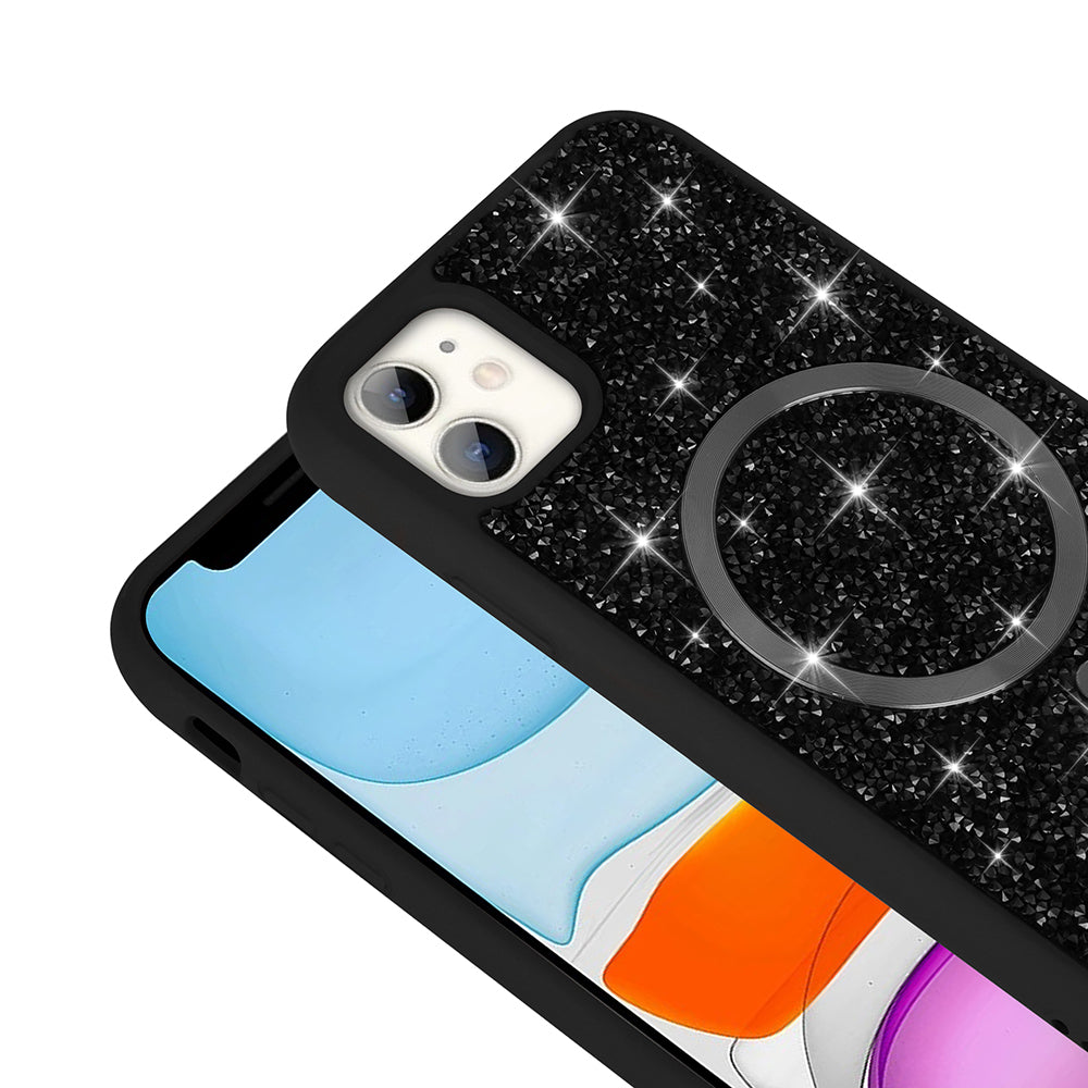 iPhone 11 Kılıf Pırlanta Tasarımlı M-safe Şarj Özellikli Zore Mozaik Silikon Kılıf