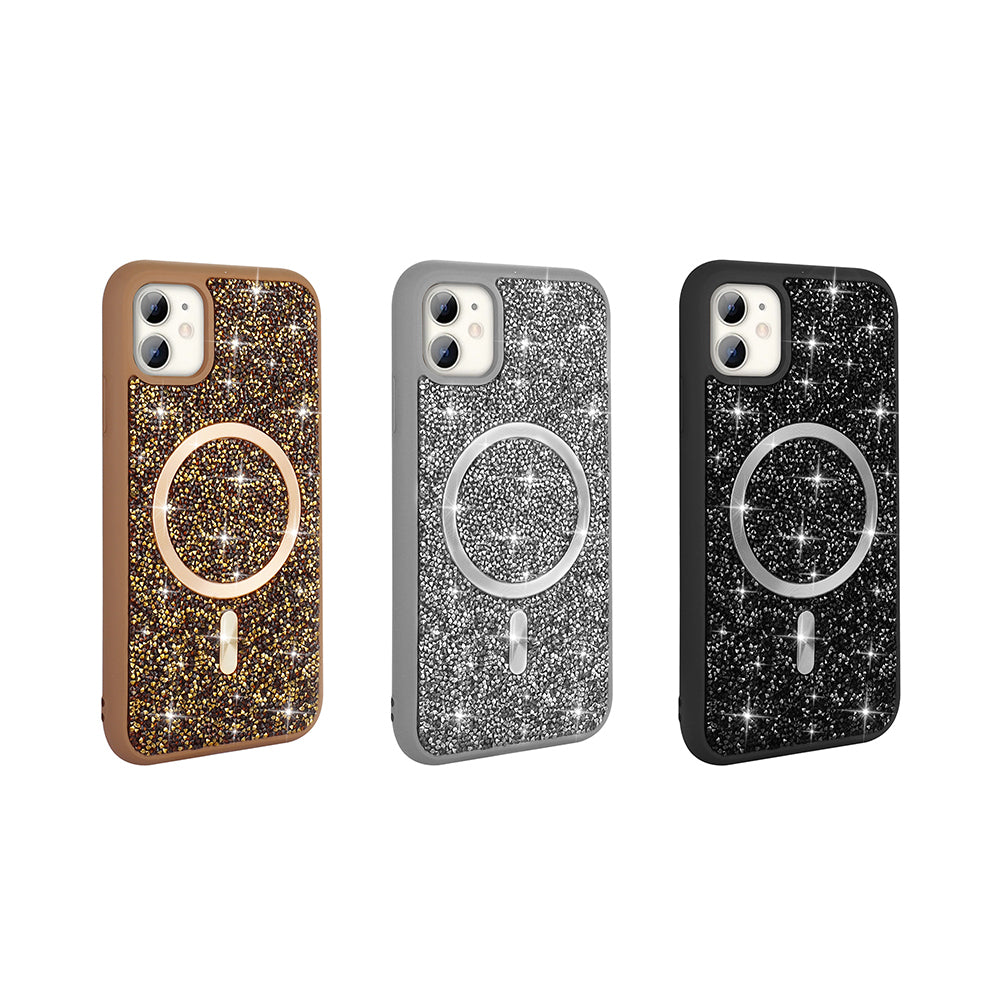 iPhone 11 Kılıf Pırlanta Tasarımlı M-safe Şarj Özellikli Zore Mozaik Silikon Kılıf