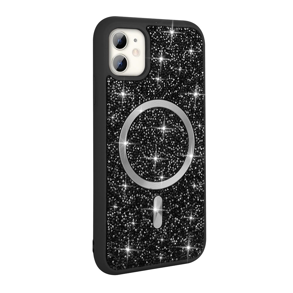 iPhone 11 Kılıf Pırlanta Tasarımlı M-safe Şarj Özellikli Zore Mozaik Silikon Kılıf