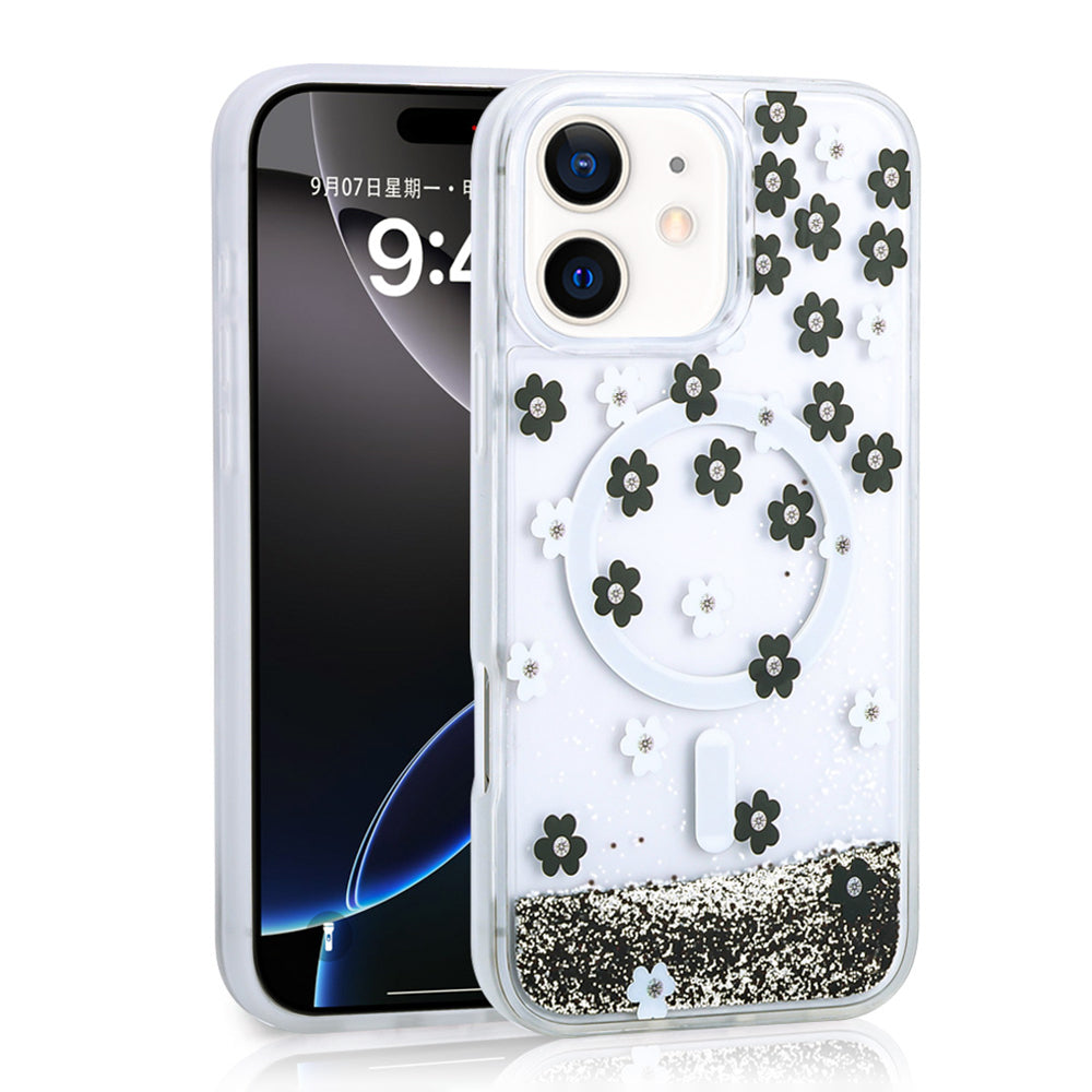 iPhone 11 Kılıf Sıvılı Simli Baskılı Şeffaf Arka Yüzey Zore Mossa Silikon Kılıf
