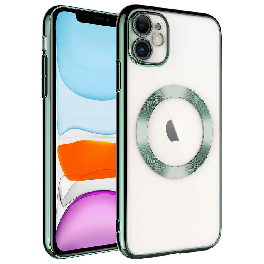 iPhone 11 Kılıf Wireless Şarj Özellikli Sert PC Zore Riksos M-safe Kılıf