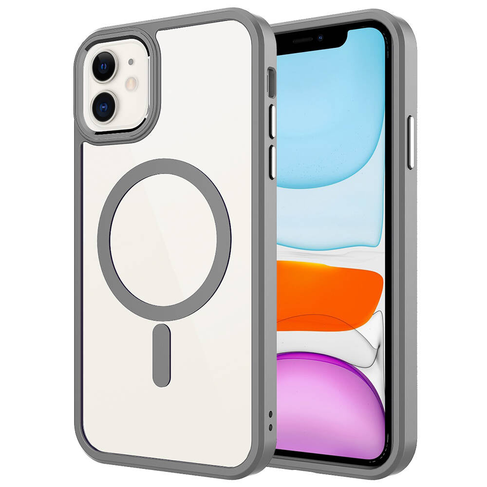 iPhone 11 Kılıf Wireless Şarj Özellikli Zore Krom M-safe Silikon Kılıf