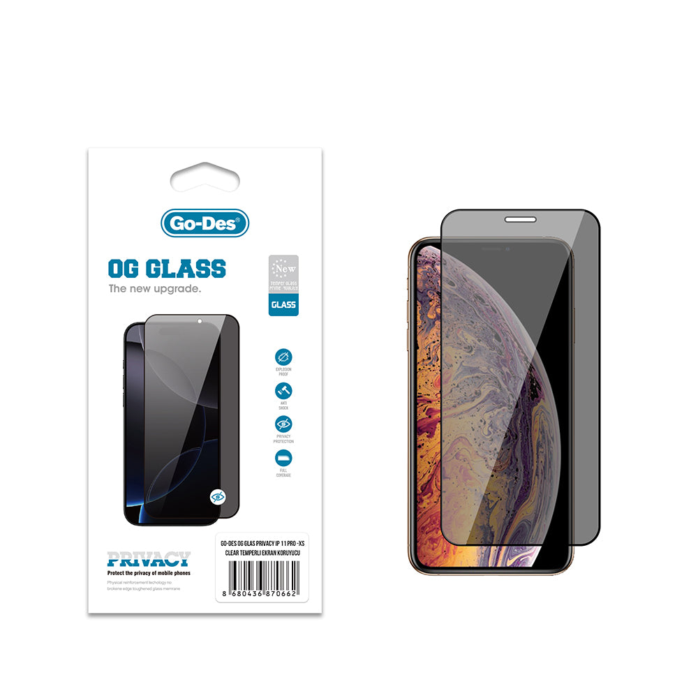 iPhone 11 Pro Go Des OG Glass Privacy Antistatik Temperli Cam Ekran Koruyucu
