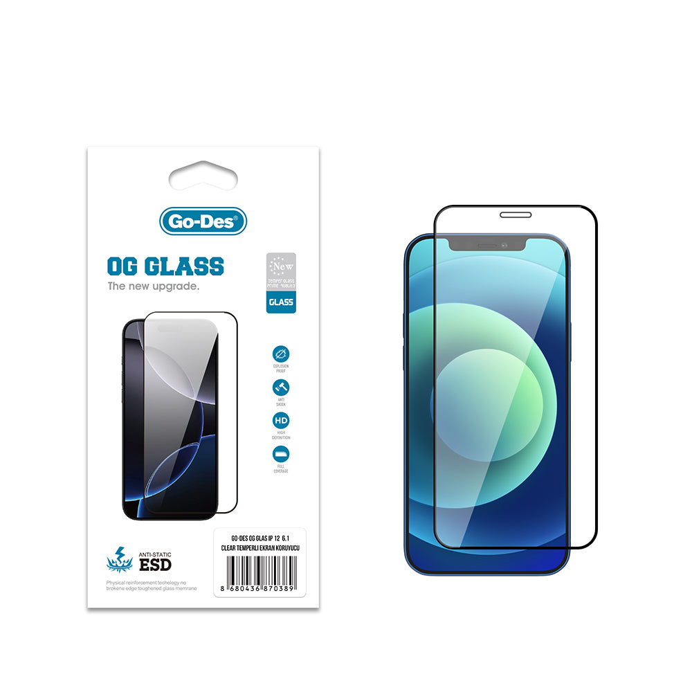 iPhone 12 Go Des OG Glass Antistatik Temperli Cam Ekran Koruyucu