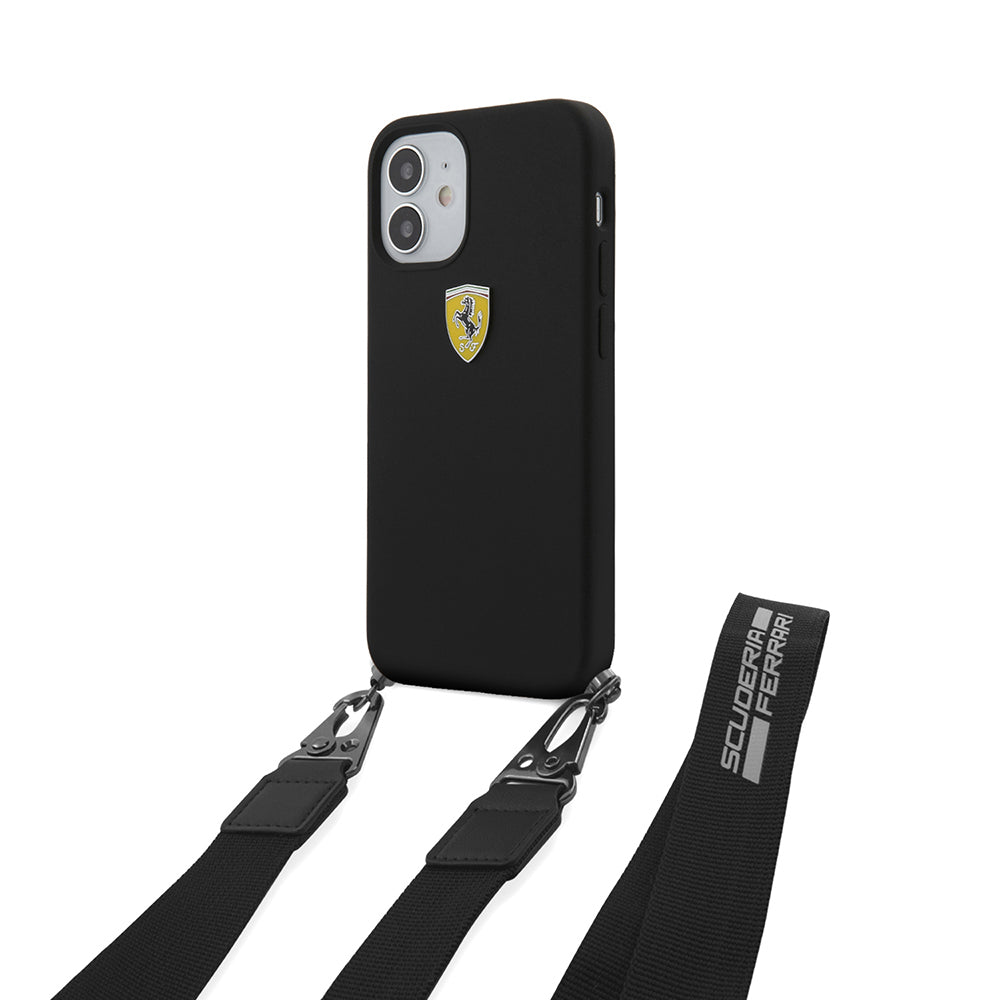 iPhone 12 Kılıf Ferrari Orijinal Lisanslı Askılı Metal Logolu Kılıf
