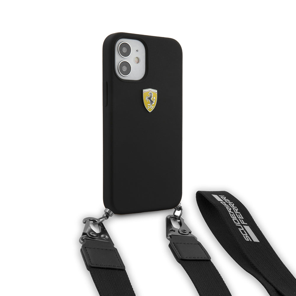iPhone 12 Kılıf Ferrari Orijinal Lisanslı Askılı Metal Logolu Kılıf