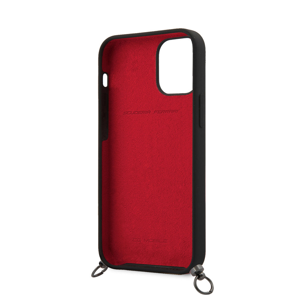 iPhone 12 Kılıf Ferrari Orijinal Lisanslı Askılı Metal Logolu Kılıf
