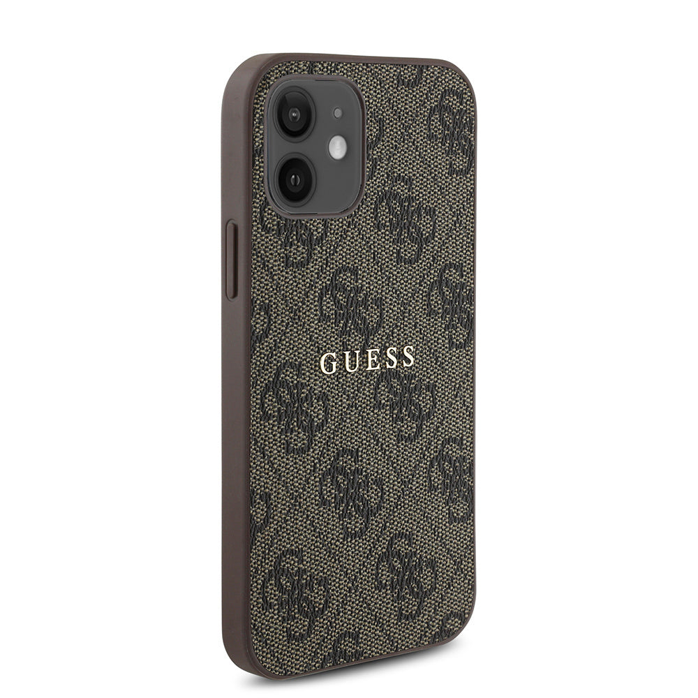 iPhone 12 Kılıf Guess Orijinal Lisanslı M-safe Şarj Özellikli 4G Desen Yazı Logolu Kılıf