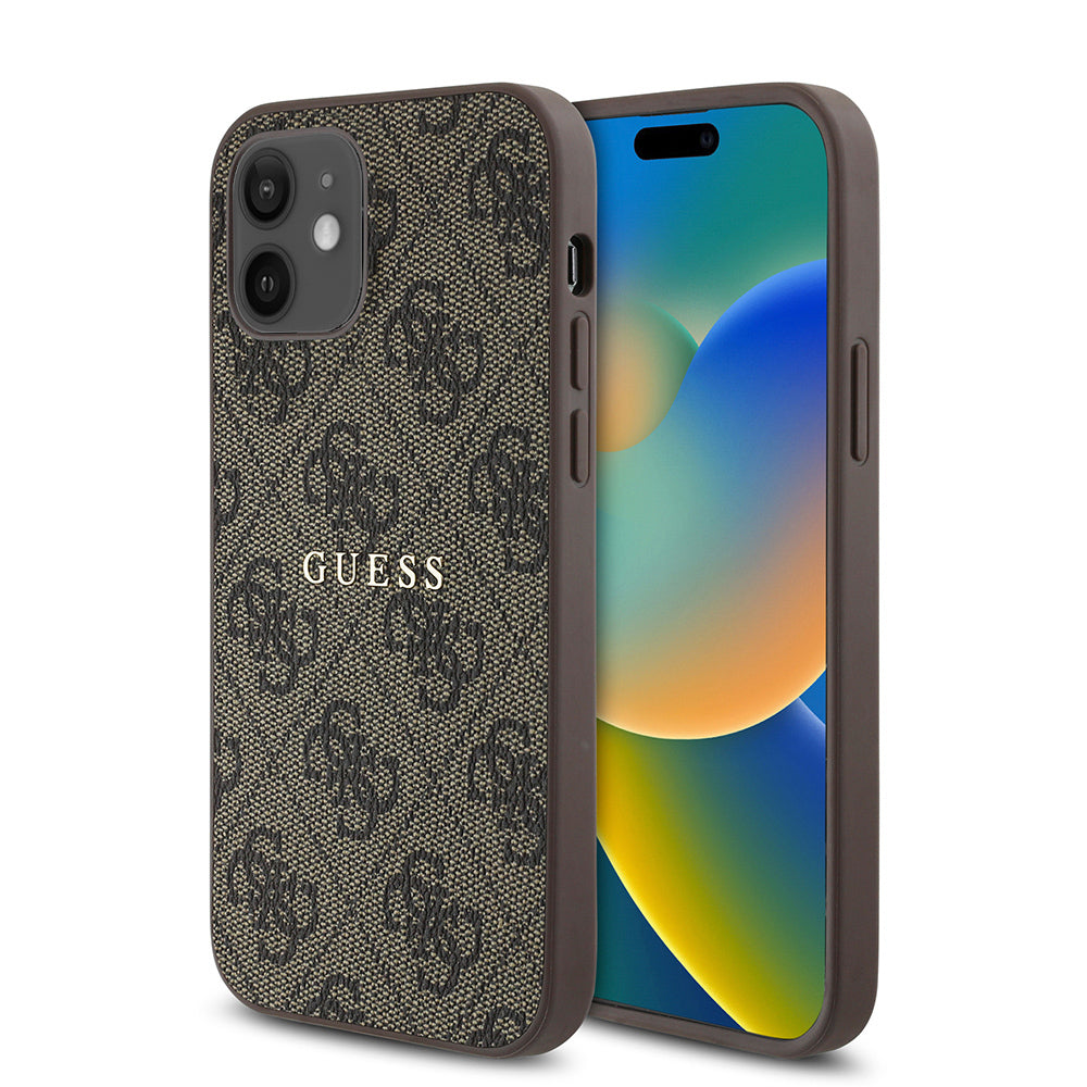 iPhone 12 Kılıf Guess Orijinal Lisanslı M-safe Şarj Özellikli 4G Desen Yazı Logolu Kılıf
