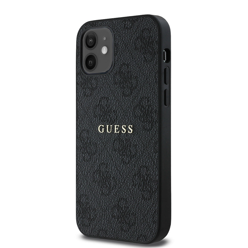 iPhone 12 Kılıf Guess Orijinal Lisanslı M-safe Şarj Özellikli 4G Desen Yazı Logolu Kılıf