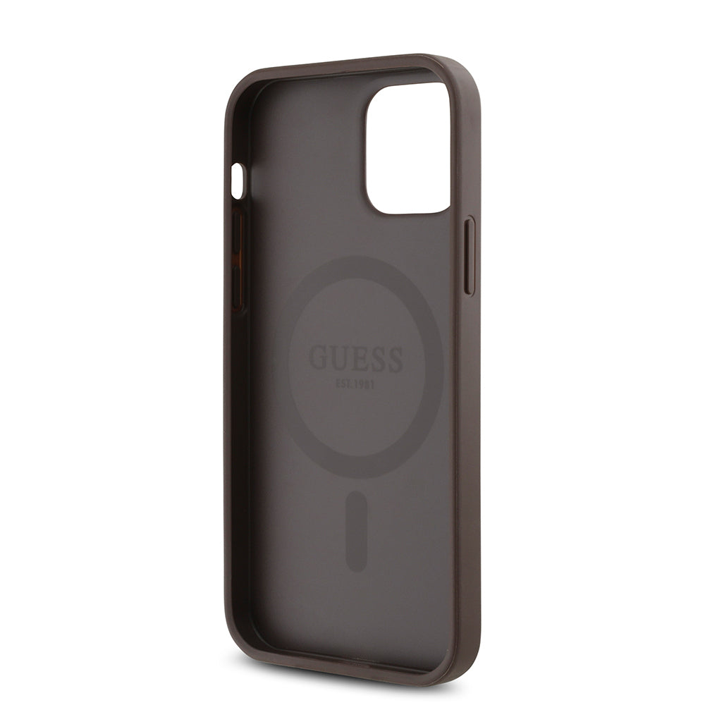 iPhone 12 Kılıf Guess Orijinal Lisanslı M-safe Şarj Özellikli Gül Baskılı 4G Desenli Yazı Logolu Kılıf