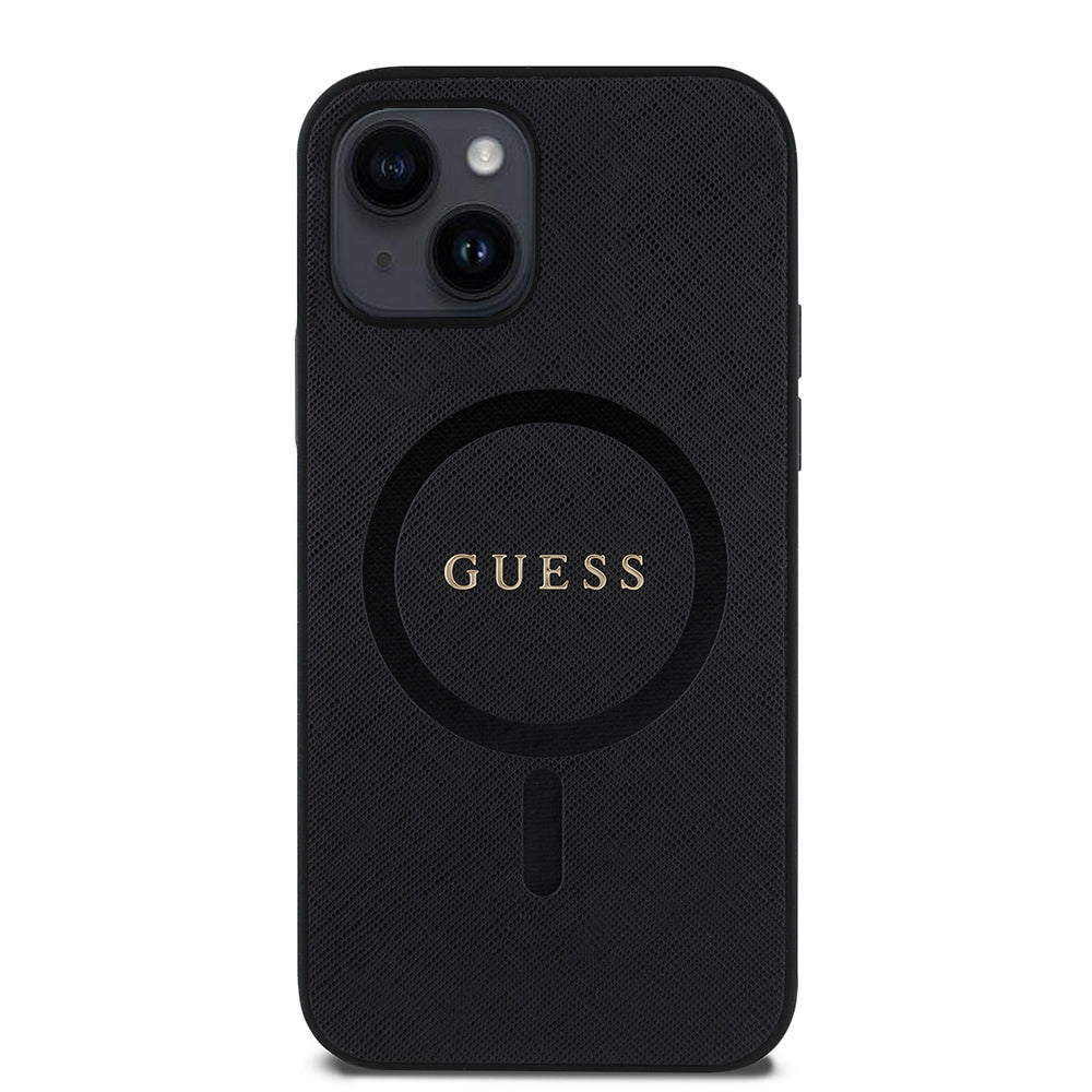 iPhone 12 Kılıf Guess Orijinal Lisanslı M-safe Şarj Özellikli Yazı Logolu Saffiano Classic Kılıf