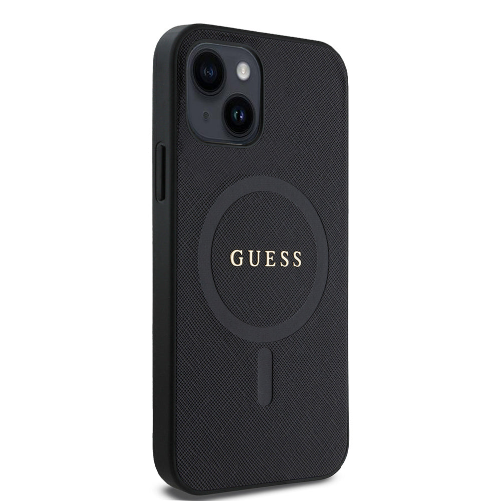 iPhone 12 Kılıf Guess Orijinal Lisanslı M-safe Şarj Özellikli Yazı Logolu Saffiano Classic Kılıf