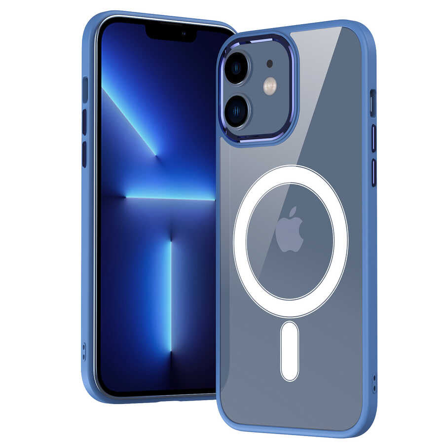 iPhone 12 Kılıf Wireless Şarj Özellikli Zore Krom M-safe Silikon Kılıf