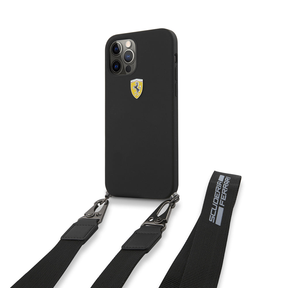iPhone 12 Pro Kılıf Ferrari Orijinal Lisanslı Askılı Metal Logolu Kılıf