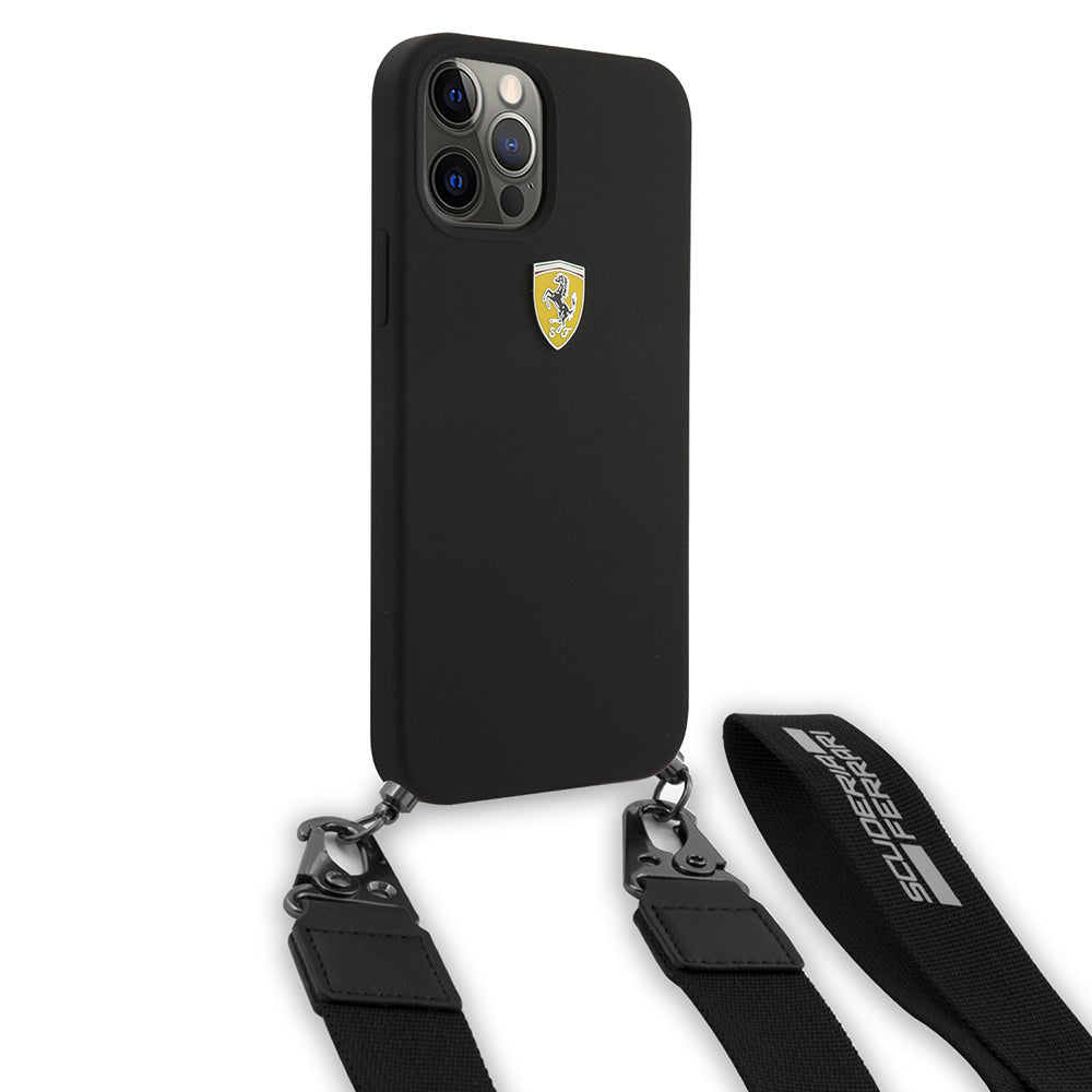 iPhone 12 Pro Kılıf Ferrari Orijinal Lisanslı Askılı Metal Logolu Kılıf