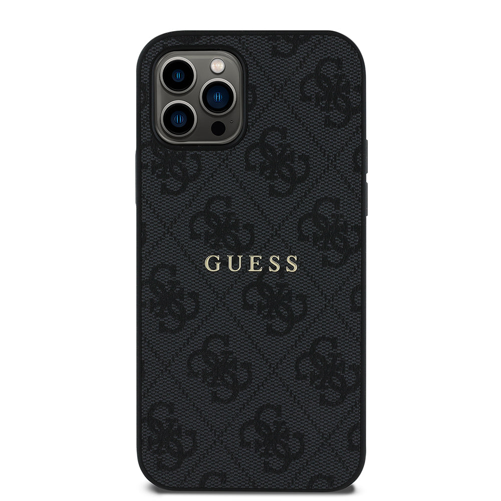 iPhone 12 Pro Kılıf Guess Orijinal Lisanslı M-safe Şarj Özellikli 4G Desen Yazı Logolu Kılıf