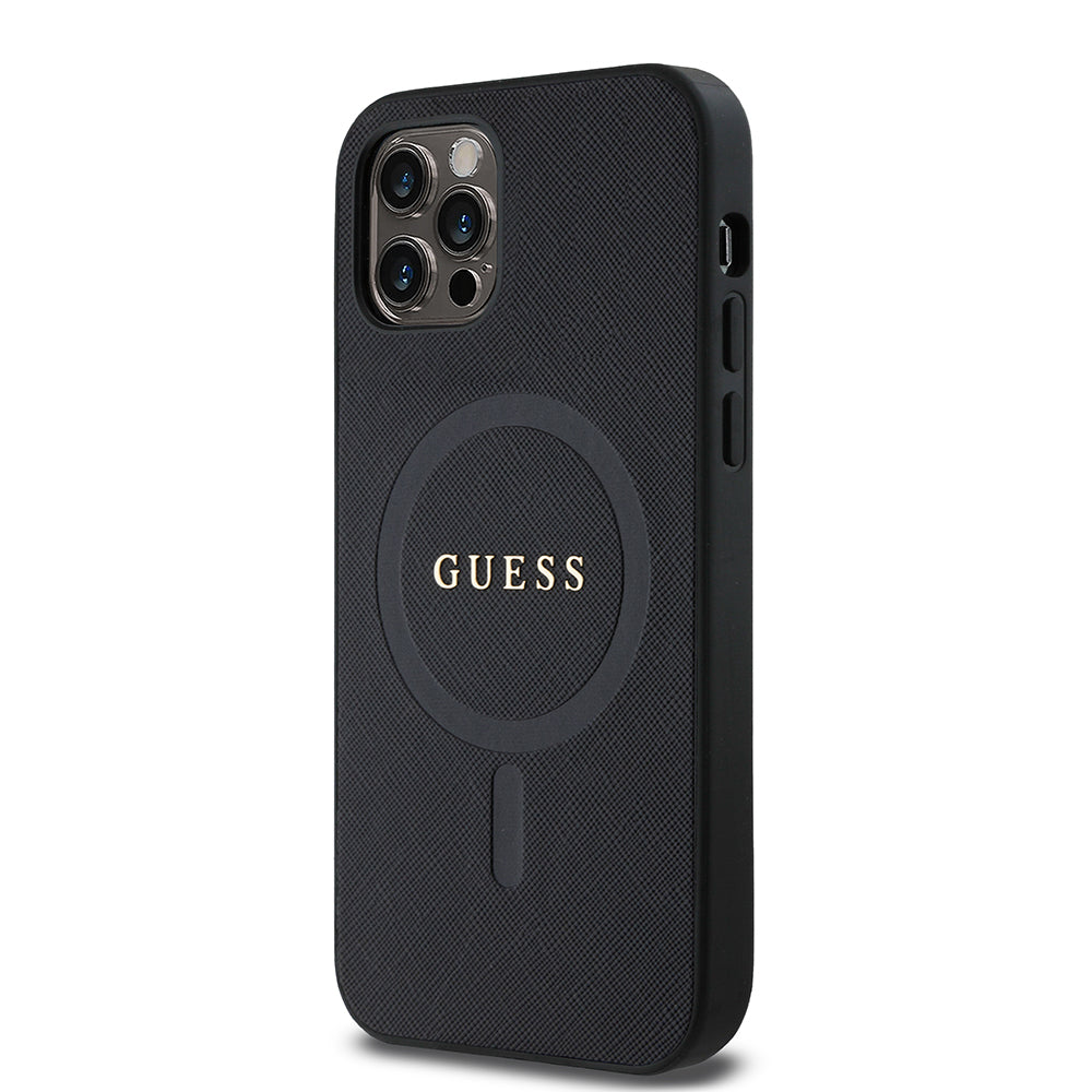 iPhone 12 Pro Kılıf Guess Orijinal Lisanslı M-safe Şarj Özellikli Yazı Logolu Saffiano Classic Kılıf