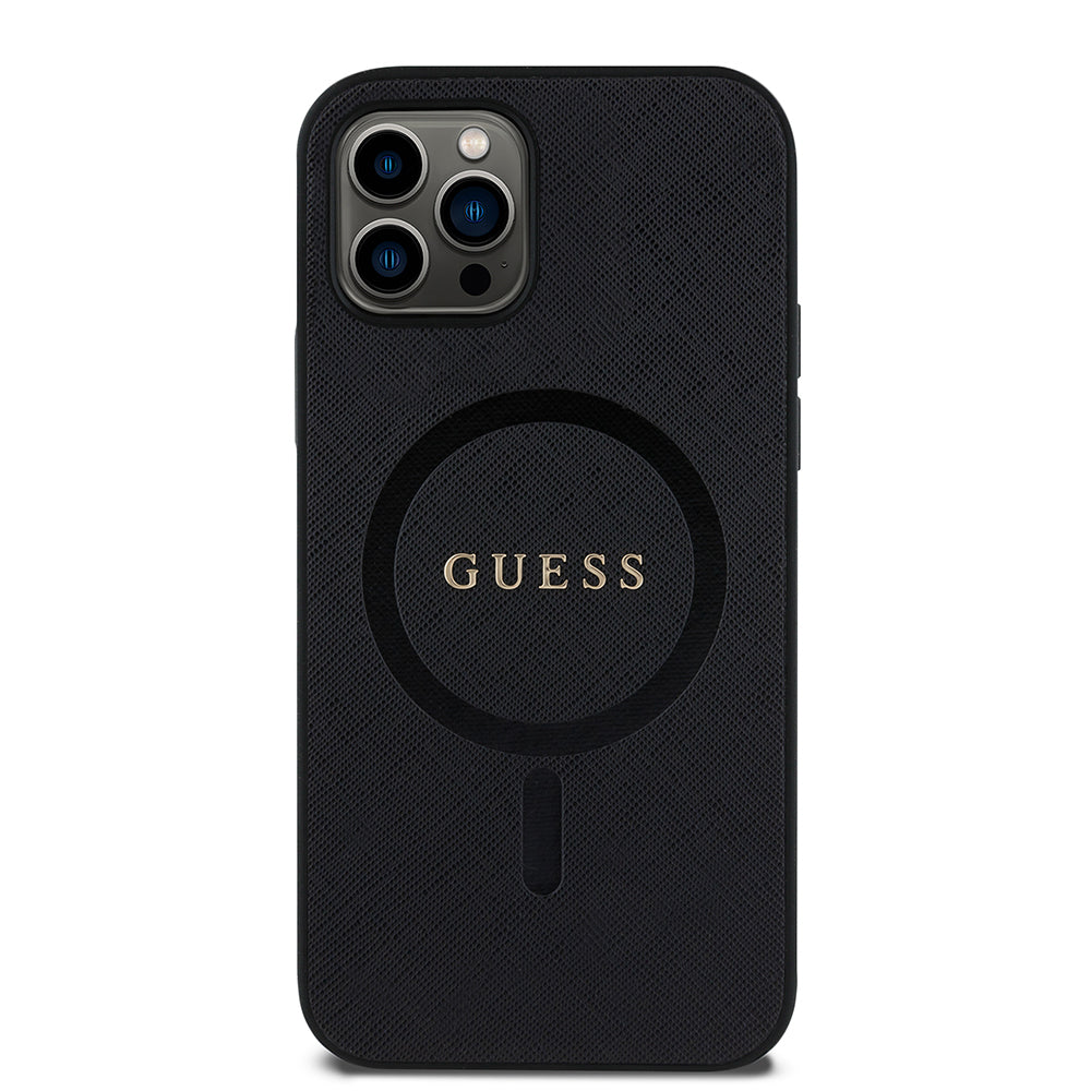 iPhone 12 Pro Kılıf Guess Orijinal Lisanslı M-safe Şarj Özellikli Yazı Logolu Saffiano Classic Kılıf