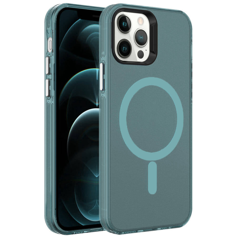 iPhone 12 Pro Kılıf Zore M-safe Şarj Özellikli Buzlu Transparan C-Pro Sert Kılıf
