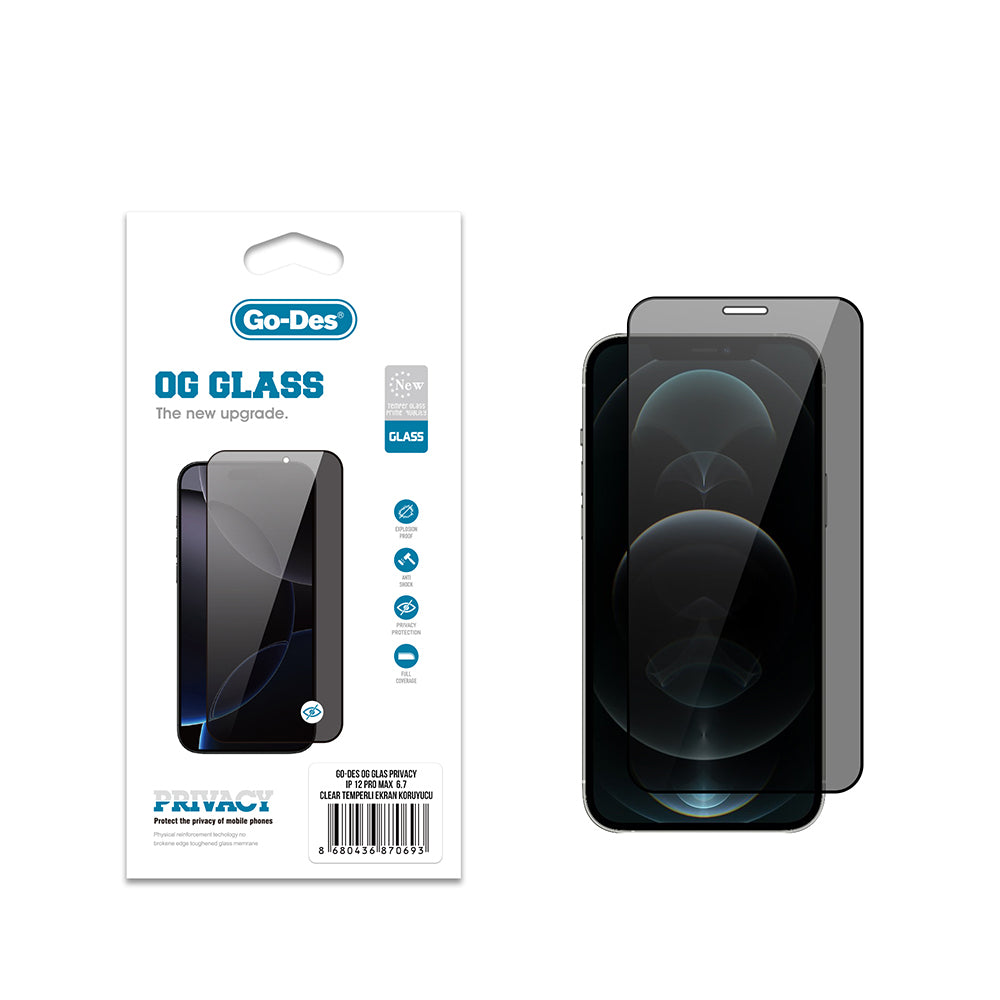 iPhone 12 Pro Max Go Des OG Glass Privacy Antistatik Temperli Cam Ekran Koruyucu
