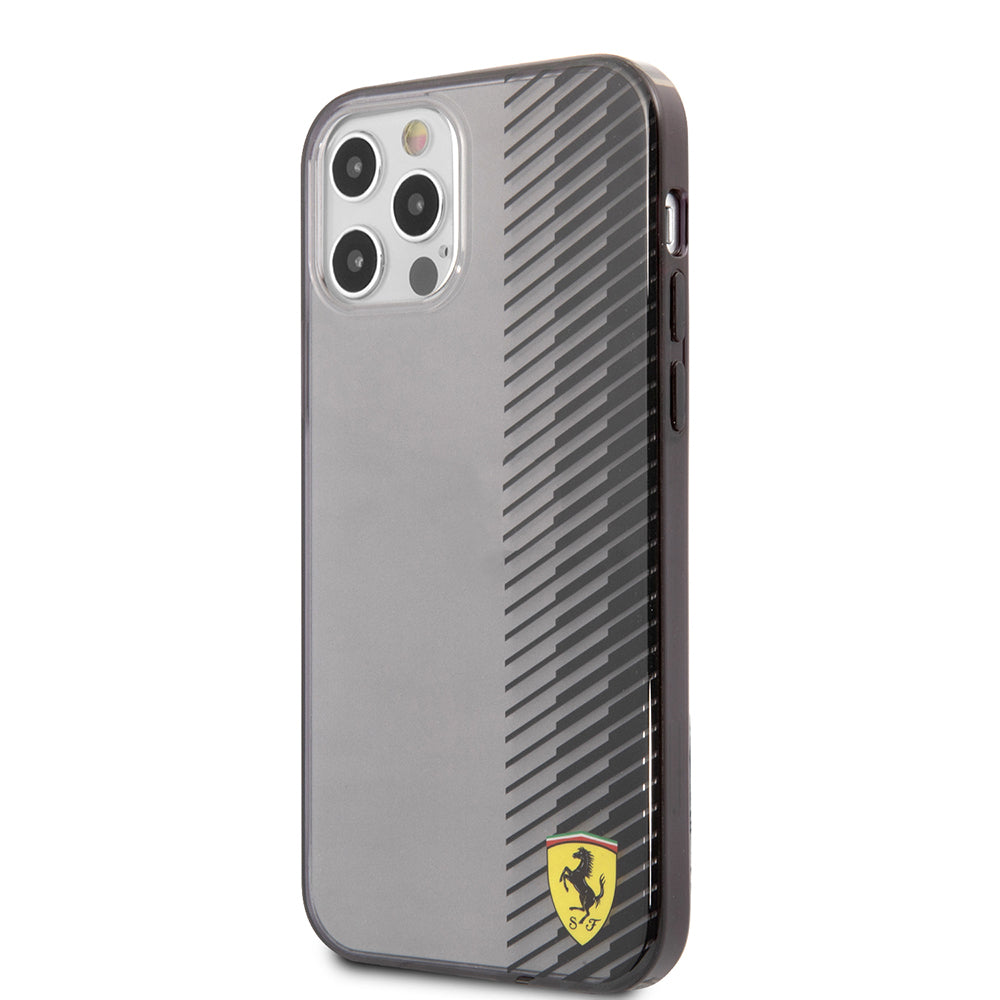 iPhone 12 Pro Max Kılıf Ferrari Orijinal Lisanlı Klasik Metal Logolu Transparan Çizgi Desenli Gradient Kılıf