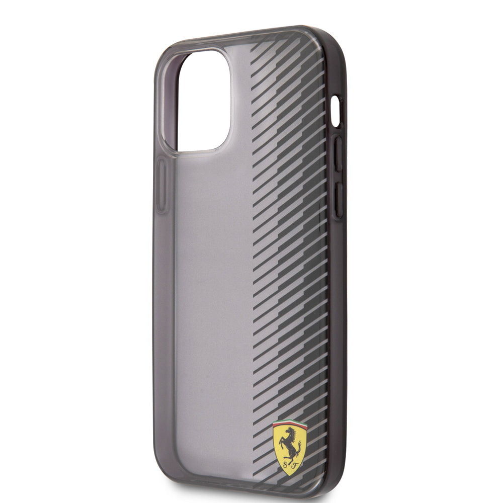 iPhone 12 Pro Max Kılıf Ferrari Orijinal Lisanlı Klasik Metal Logolu Transparan Çizgi Desenli Gradient Kılıf