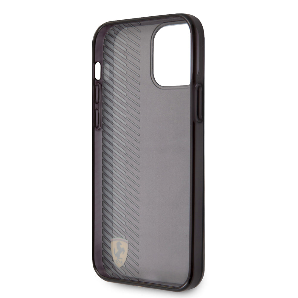 iPhone 12 Pro Max Kılıf Ferrari Orijinal Lisanlı Klasik Metal Logolu Transparan Çizgi Desenli Gradient Kılıf