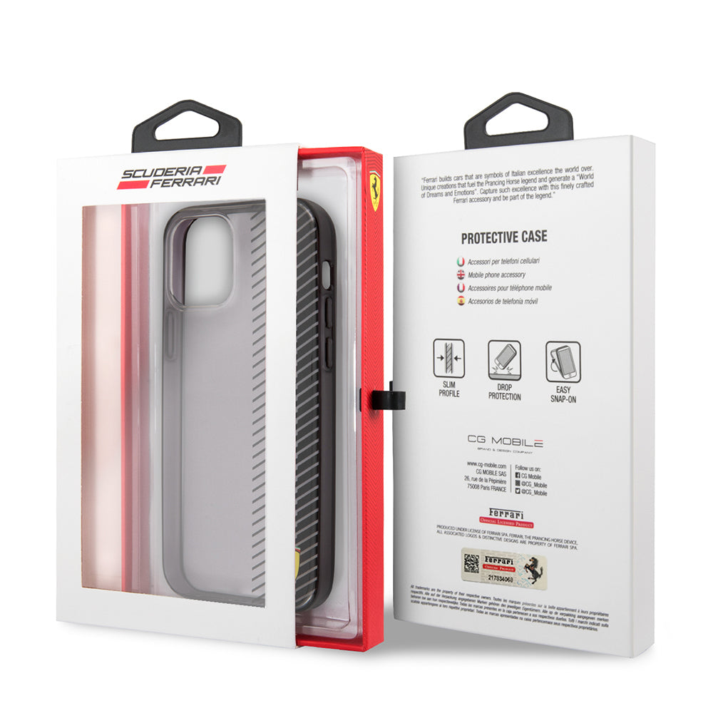 iPhone 12 Pro Max Kılıf Ferrari Orijinal Lisanlı Klasik Metal Logolu Transparan Çizgi Desenli Gradient Kılıf