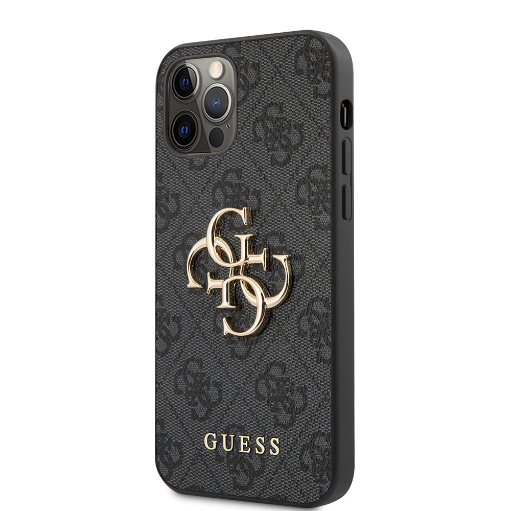iPhone 12 Pro Max Kılıf Guess Orijinal Lisanslı PU Deri Büyük Metal Logo Dizaynlı Kılıf