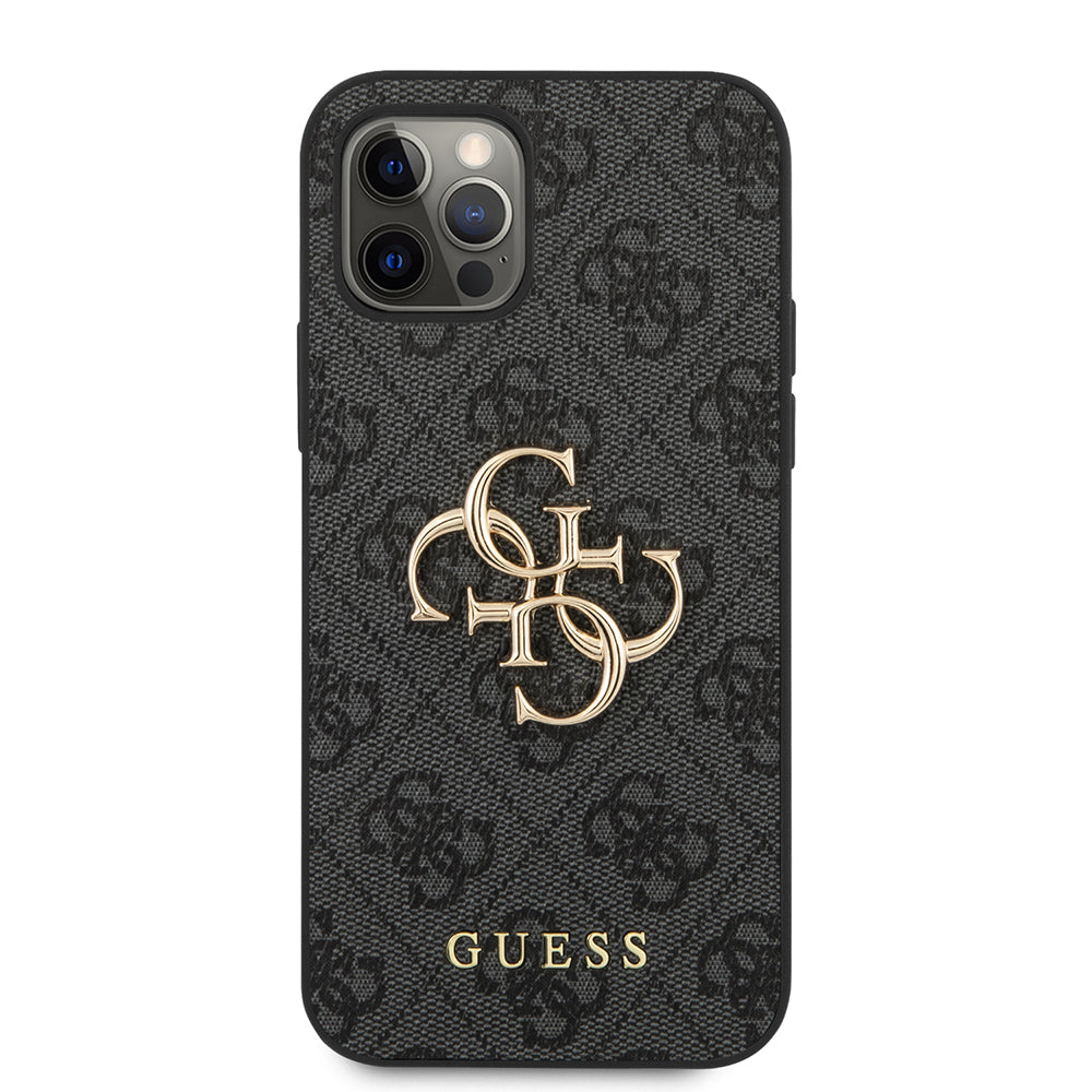 iPhone 12 Pro Max Kılıf Guess Orijinal Lisanslı PU Deri Büyük Metal Logo Dizaynlı Kılıf