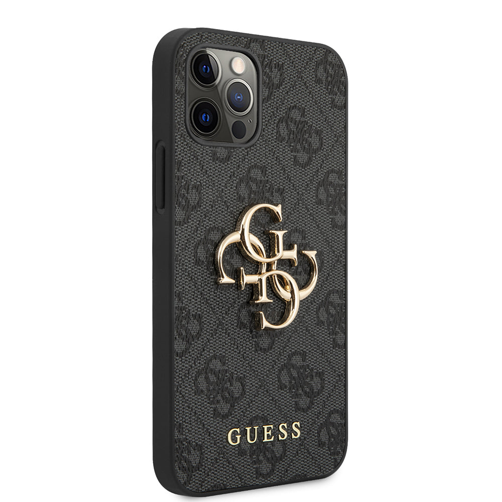 iPhone 12 Pro Max Kılıf Guess Orijinal Lisanslı PU Deri Büyük Metal Logo Dizaynlı Kılıf
