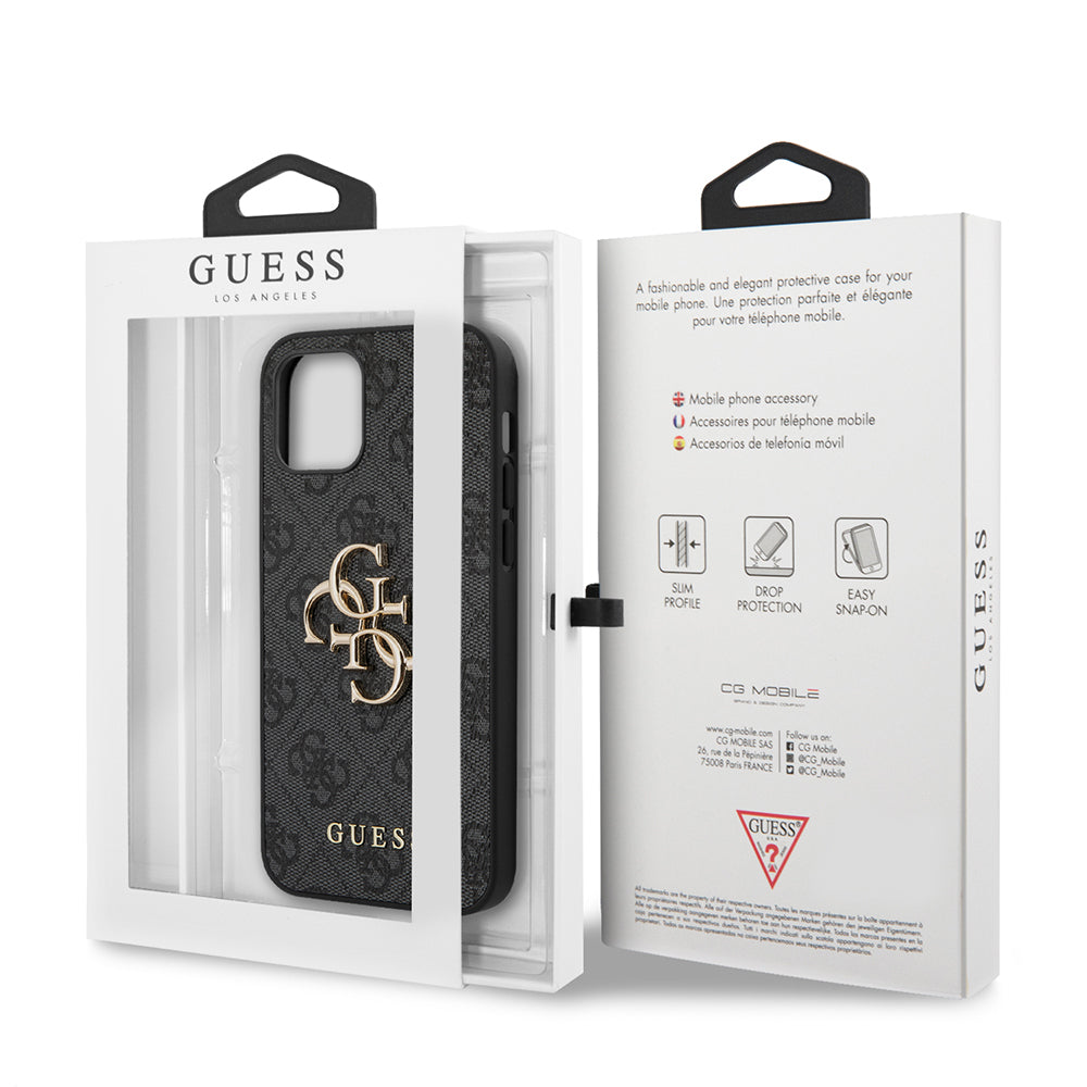 iPhone 12 Pro Max Kılıf Guess Orijinal Lisanslı PU Deri Büyük Metal Logo Dizaynlı Kılıf
